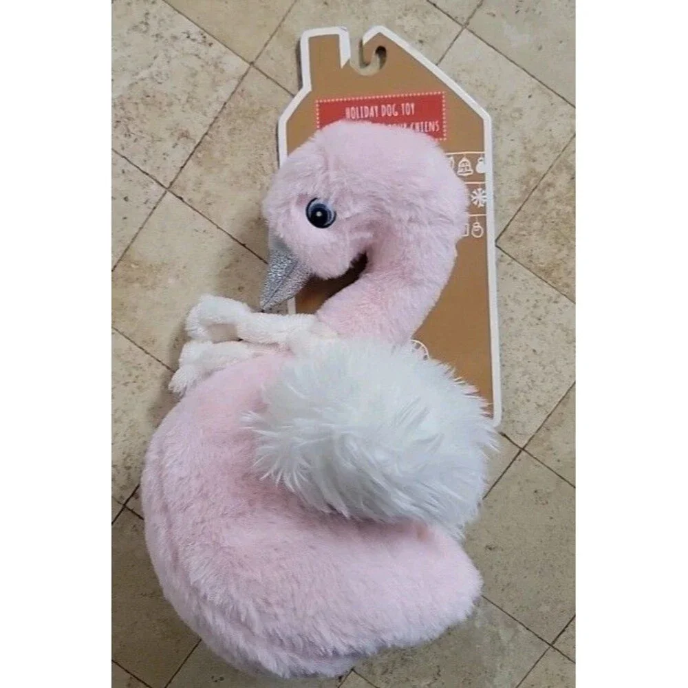 Pally Pals Holiday Squeaky Dog Toy-Pink Swan With Scarf